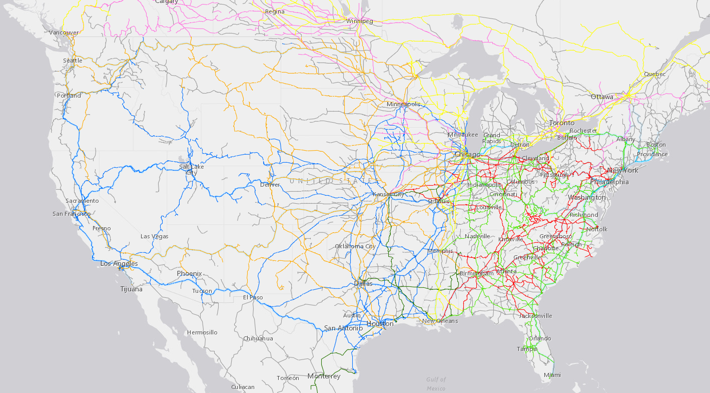 Map of the North American Rail Network